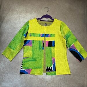 NWOT Berek Yellow Green Pink Artistic Colorful Top Vintage Vibes Medium